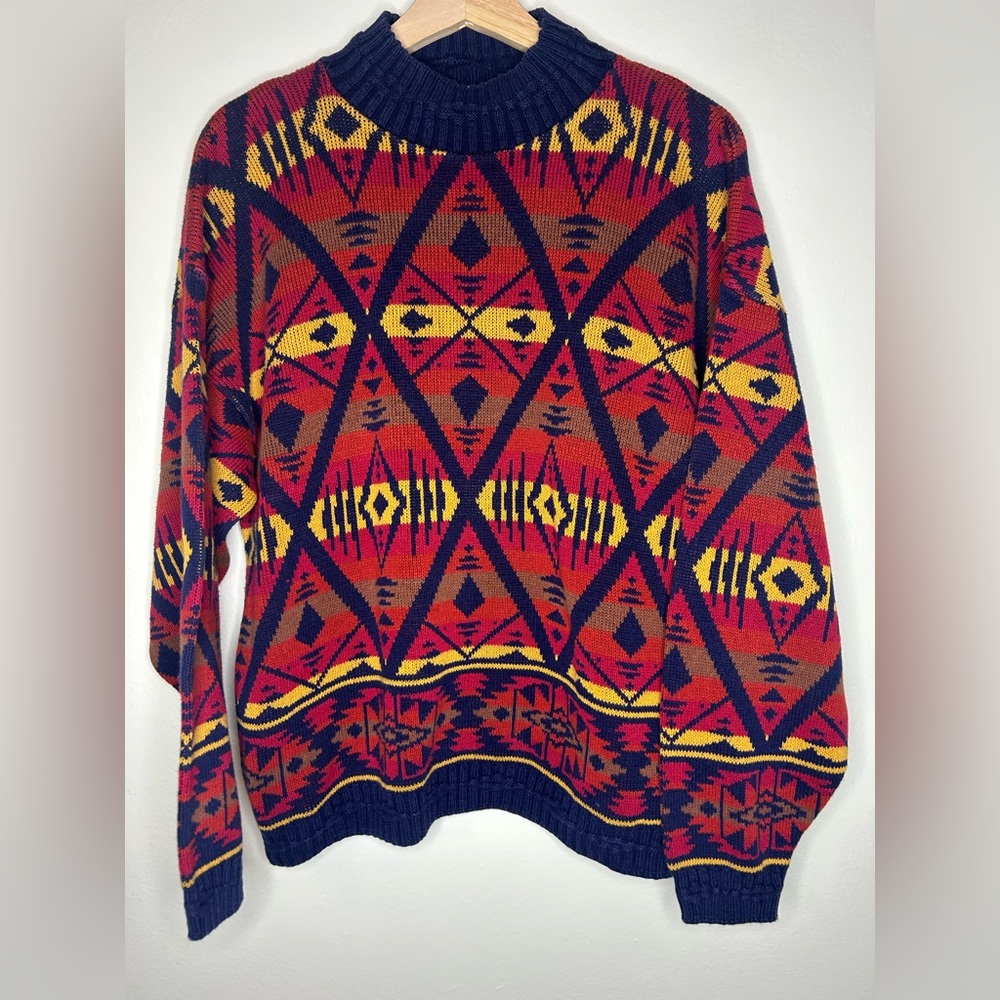 Geometric Patterned Sweater - Multicolor Size L 2… - image 1